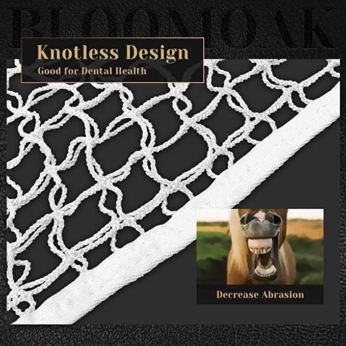 Bloomoak Knotless Slow Feed Hay Net with 4 Carabiner Clips for Horses/Open Top Hanging Hay Bag with Large Capacity for Full Day Feeding/Trailer (1.2" Hole for Ultra Slow Feed, M 35 * 31")…