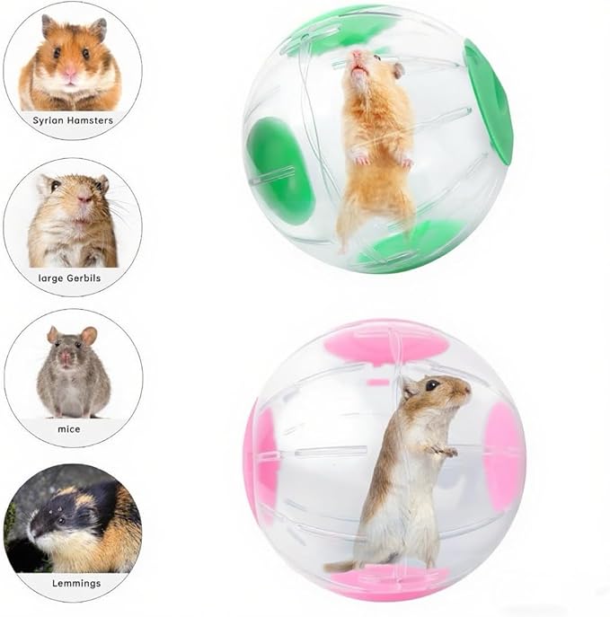 Hamster Exercise Ball, 7.9 Inch Syrian Hamster Ball, Transparent, Large Ball with Four entrances (Pink)