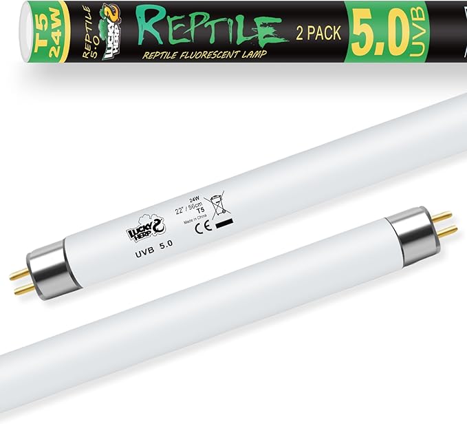 LUCKY HERP 2 Pack T5 UVB 5.0 Reptile Light 24W, UVA UVB Fluorescent Lamp Tube, UVB Lighting Bulb for Turtles, Chameleon, Tortoises, Lizard
