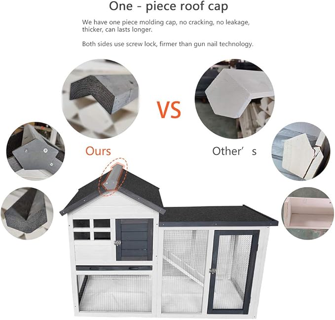 BIRASIL Wood Rabbit Hutch, Guinea Pig Cage with Pull Out Tray, 2 Levels Bunny House for Small Animals Outdoor Indoor (Gray, 48 Inch)