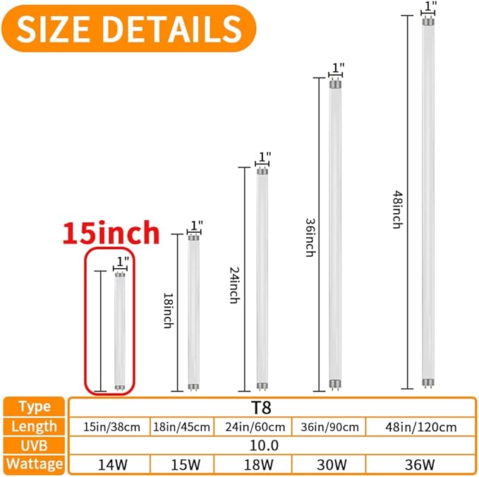 LUCKY HERP 15inch 14W T8 UVB 10.0 Reptile Light, UVA UVB Bulb, Fluorescent Lamp for Reptiles Amphibian