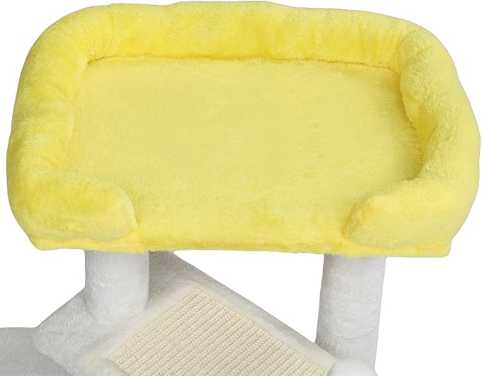 VINGLI Cat Tree, 27 inch Small Cat Tower with Scratching Post and Pad, Cat Condo for Indoor Kittens Padded Top Bed, Cats Indoor Activity Center (Yellow & White)