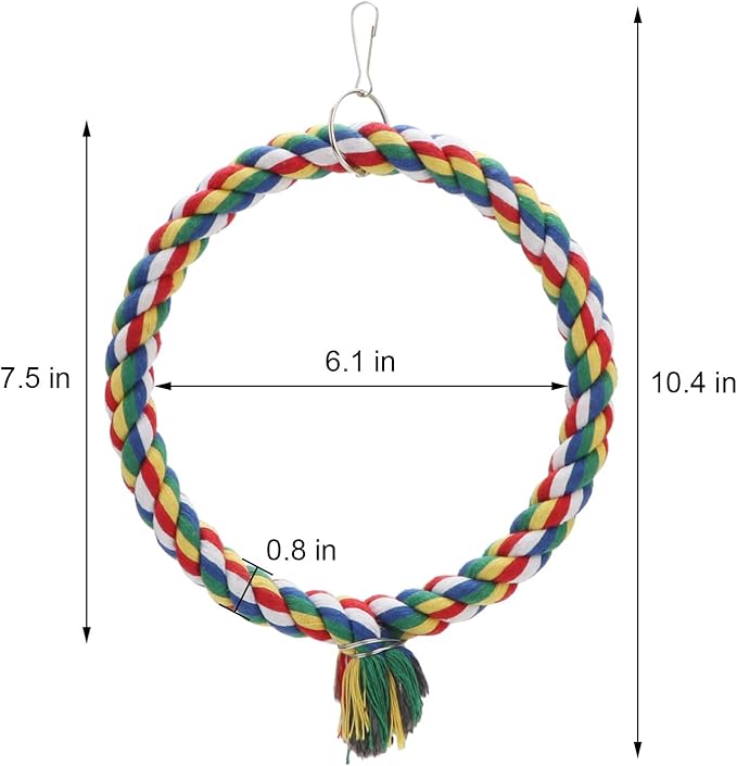 Bird Rope Swing Colorful Perch Climbing Toy for Parrots Budgie Parakeet Cockatiel Cockatoo Conure (S (7.5 inch)