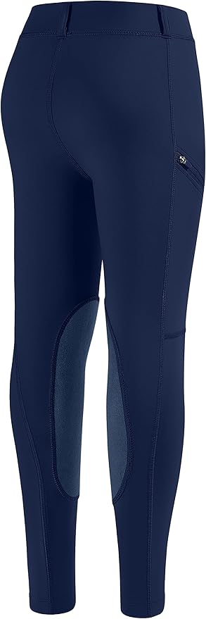 SANTINY Girls Horse Riding Pants with Zipper Pockets Kids Stretchy Equestrian Breeches Knee-Patch Youth Schooling Tights