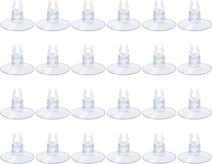 AQUANEAT Aquarium Suction Cups, for Fish Tank Airline Tubing, with Clips 3/16" air Hose Holder, 24pcs (Clear)