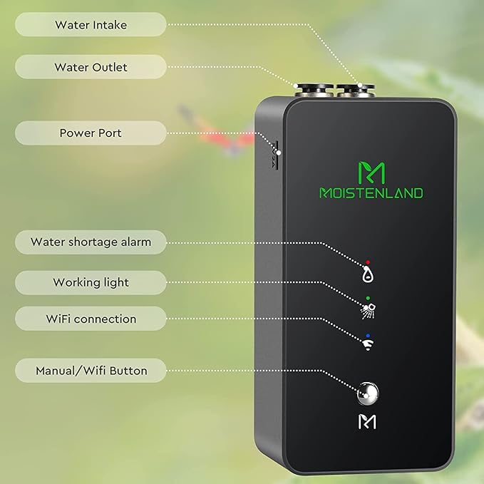 Moistenland WiFi Enabled Reptile Mister for Terrariums, Reptile Misting System for Snake Ball Python Tortoise Lizard Aquarium with 2 Adjustable Misting Nozzles