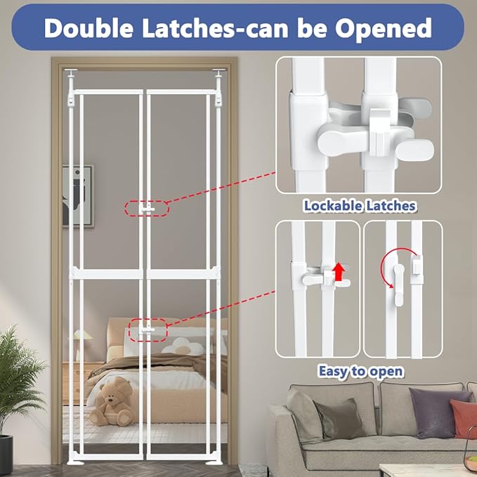 71-98" Clear Tall Cat Pet Gate, 33.5-36 in Wide Extra High Dog Gates for Doorways Acrylic Kitten Proof Full Door Barrier, Auto Close Walk Thru Puppy Pressure Mounted, Indoor White