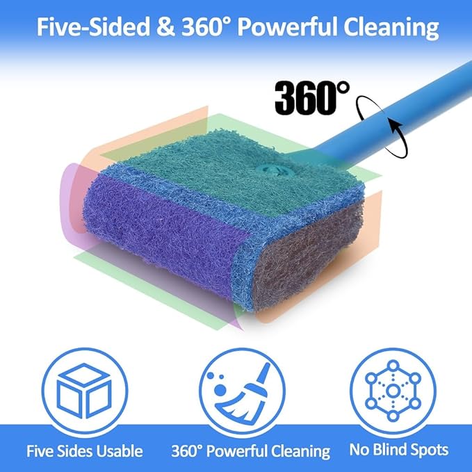 Fish Tank Cleaner with Five Sided Sponge Brush and Long Handle Aquarium Scrubber Alage Scraper for Glass Aquariums Terrarium Home Kitchen(2Pack)