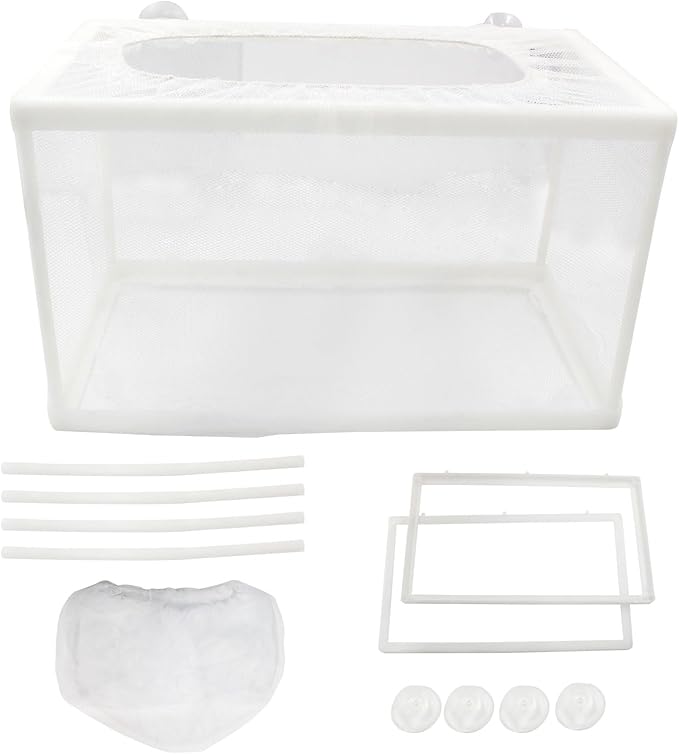 Hordion 2 Pack Mesh Aquarium Breeder Box, Fish Tank Breeder Net Fry Hatchery Incubator Mesh with Suction Cups for Newborn Small Fish, Large Size