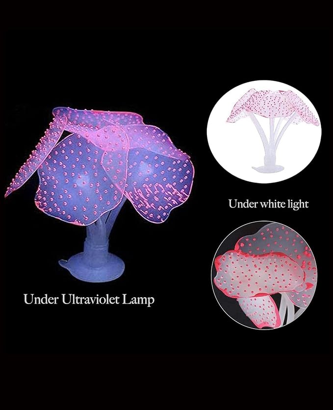 4 Pieces Aquarium Fish Tank Decorations with Glowing Effect, Silicone Glow Artificial Ornament Coral Reef Plants for Aquarium Decoration Small and Large Fish Bowl Decor Accessories