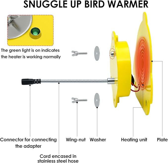 Bird Cage Heater for Cockatiels Parrots Conure Finches Parakeets Heater Snuggle Up Bird Warmer 12V 18W, Size 5.3" x 4.7"
