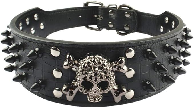Serijoars Spiked Studded Dog Collar, PU Leather Dog Collar, Adjustable Pet Collars for Medium or Large Breed Pet (S, Black2)