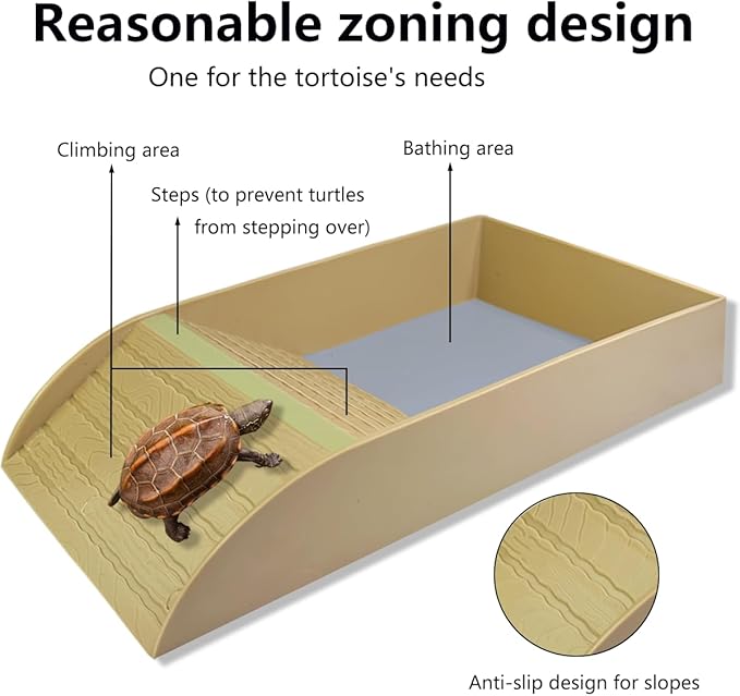 3 PCS Tortoise Food Dish with Ramp and Tortoise Water Bowl,Gray Reptile Water Bowl,Reptile Water Dish Amphibians Habitat,Reptiles Waters Bowl for Turtles,Horned Frogs and Lizards（Brown）