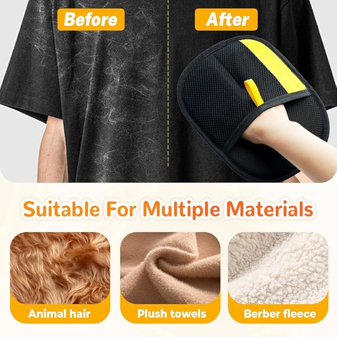 2025 Thickened and Powerful Pet Hair Removal Glove, Pet Grooming Gloves for Cats and Dogs, Washable and Reusable Pet Hair Remover Glove (Black)