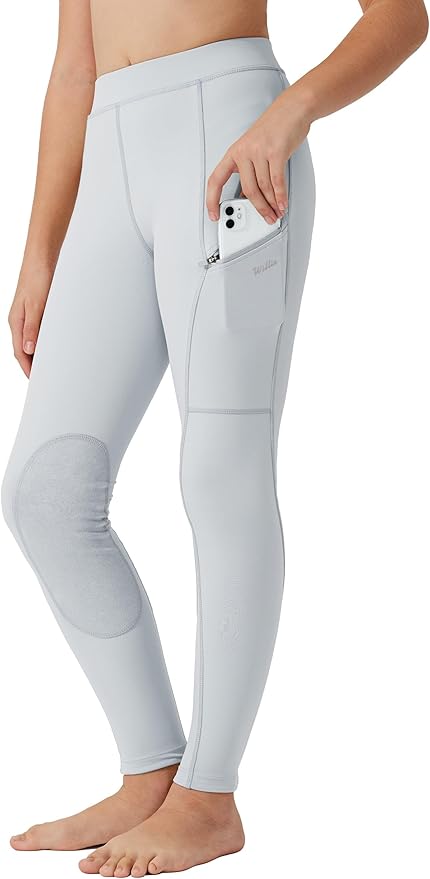 Willit Girls Horse Riding Pants Tights Kids Equestrian Breeches Knee-Patch Youth Schooling Tights Zipper Pockets