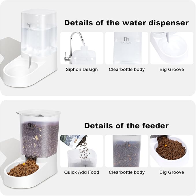 Marchul Dog Feeder, Gravity Cat Feeder and Water Dispenser Set, Automatic Pet Food Bowl and Waterer Large Capacity for Small Medium Pets Puppy Kitten Rabbit, 1 Gallon