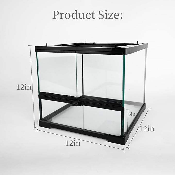 Reptile Glass Tank 12"*12"*12" Terrarium Habitat with Double Hinge Door and Top Screen Ventilation for Bearded Dragon,Lizard,Leopard Gecko,Snake,Hermit Crab with Carpet and Hygrothermograph