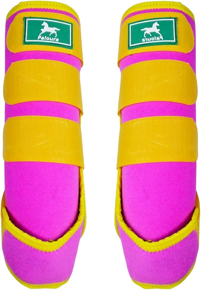 Equine Sport Horse Boots Set of 4 – Neoprene Leg Protection with Durable Hook & Loop Straps, Breathable & Comfortable Fit for Training, Riding, and Performance（Pink, Medium）