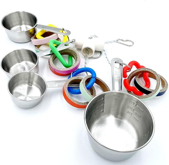 Stainless Steel Chewable Parrot Toys with Pullable Pots, Cardboard Rings - Durable Bird Toys for Medium and Large Parrots Amazons, Mini Macaws, African Greys, Cockatoos, Eclectus