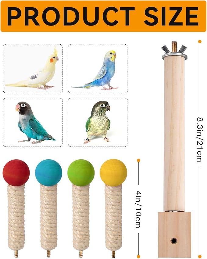 Bird Stand Perch Toy, 360° Wooden Spinning Toy for Parrots, Fun Cage Toy Accessory, Suitable for Budgies, Cockatiels, Lovebirds, Parakeets, Finches and Other Small to Medium Birds