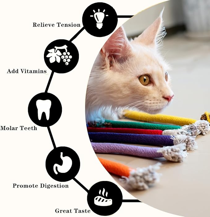 Bent Cat Rope Toy, Pet Chew Toys, Interactive Tease Toys for Cats and Kittens, Bite-Proof Playthings, Cotton Rope Kitten Toys Dental Care Stress Relief Pet Supplies (Medium 6 Pack)