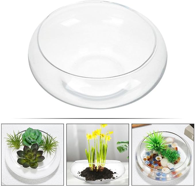 Milisten Glass Vase Bowl, Wide Mouth Flower Vase Round Terrarium Glass Hydroponic Planter Floral Container Clear Fish Bowl Succulents Pot Table Centerpiece 18cm