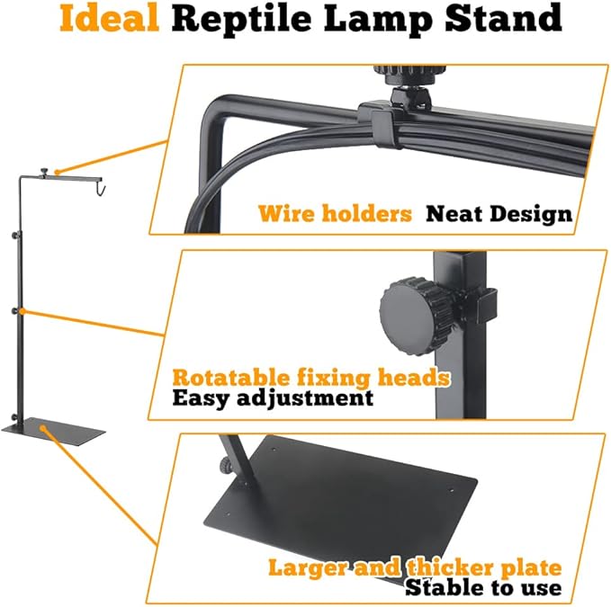 Reptile Lamp Stand Adjustable Lamp Fixture Hanger Metal lamp Holder for Reptile Terrarium Tank Amphibians Cage(Large)
