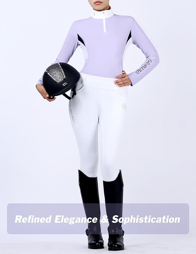 Women's Horse Riding Shirt Long Sleeve Top Comfortable Breathable Quick-Dry Horseback Riding Shirts Equestrian Women
