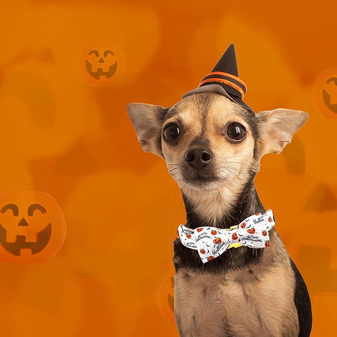 Halloween Dog Collar, Pet Collar Bow Pumpkin Pet Collar Girl Boy Holiday Collars Gift Bow Cute Soft Puppy Collars for Small Dogs
