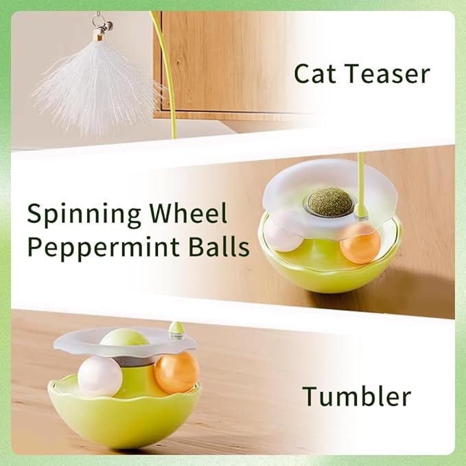 PAZ'S GIFT Interactive Cat Toy, 3-in-1 Teaser with Rolling Ball Track, Catnip Dancer for Indoor Cats