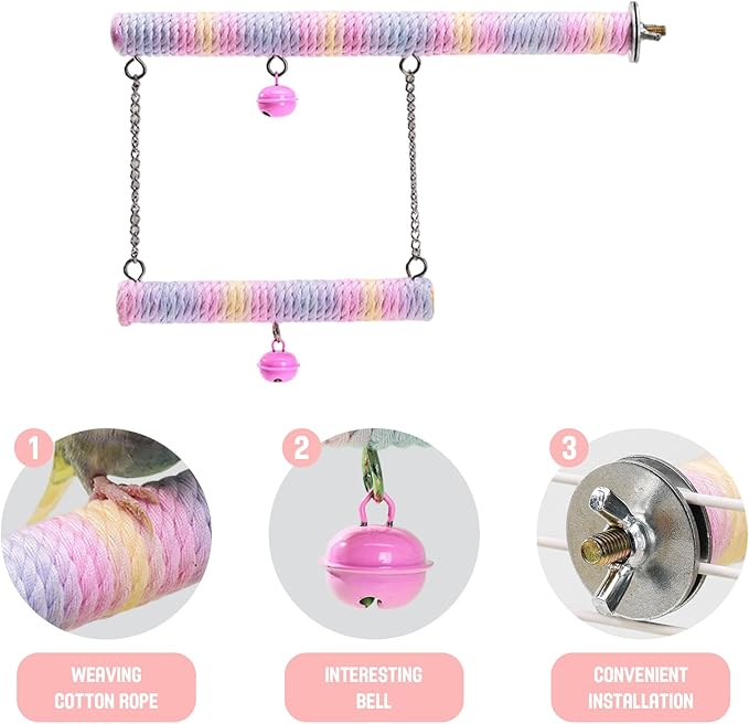 2pcs Gradient Colorful Bird Rope Perch Stand,Hanging Bird Rope Perch Stand Extra Long Gradient Color Swing,Double-Layer Bird Swing,Bendable Climbing,Parakeet Lovebirds Budgies Play(59'',10''E)