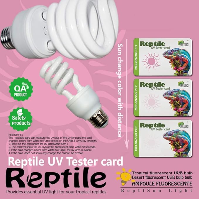 UVA UVB Light Reptile Bulb 5.0 13W Rainforest UVB Bulb Compact Fluorescent Terrarium Lamp with UV Tester Card for Bearded Dragon, Turtle, Snake, Gecko, Lizard