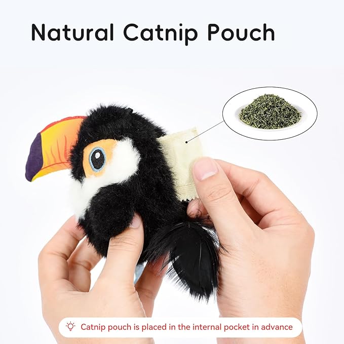 Petgravity Flapping Bird Cat Toy, Lifelike Chirp Tweet Kitten Toy, Rechargeable Touch Activated Cat Toy Interactive Catnip Toy Exercise Toys for All Breeds 5.1" (Black)