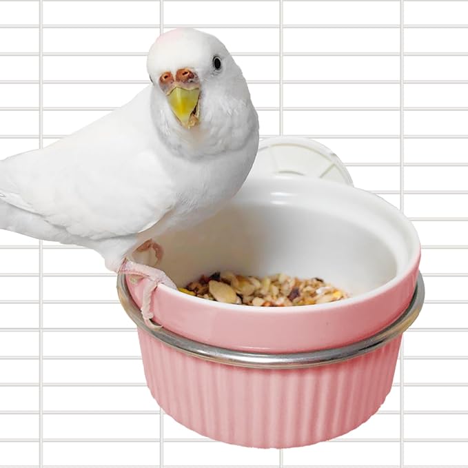 Ceramic Bird Feeder for Cage, Automatic Parrot Feeding Cups - Easy to Clean & Install, Dishwasher Safe Small Animal Food Water Dish for Parrots, Cockatiels, Canaries