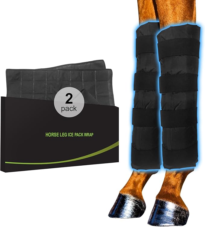Horse Ice Boots 2-Pack with 64-Cell Ice Cells, Full-Leg Therapy Cooling Wraps for Injury Recovery & Competition Prep, Fits Hock, Knee, Ankle & Hooves