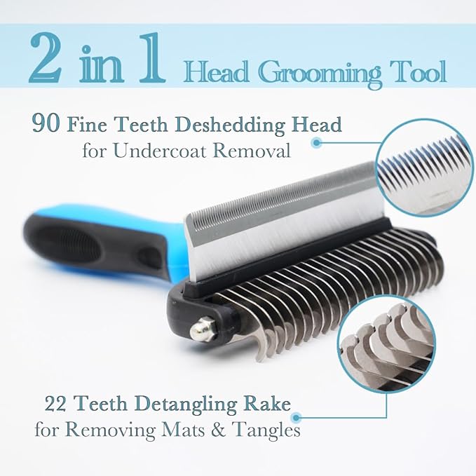 Dog Brush for Shedding 2-in-1 with Grooming Glove - Undercoat Rake & Shedding Tool for Long/Short Hair Dogs, Flea Comb & Hair Removal Brush for Gentle Massage (L)