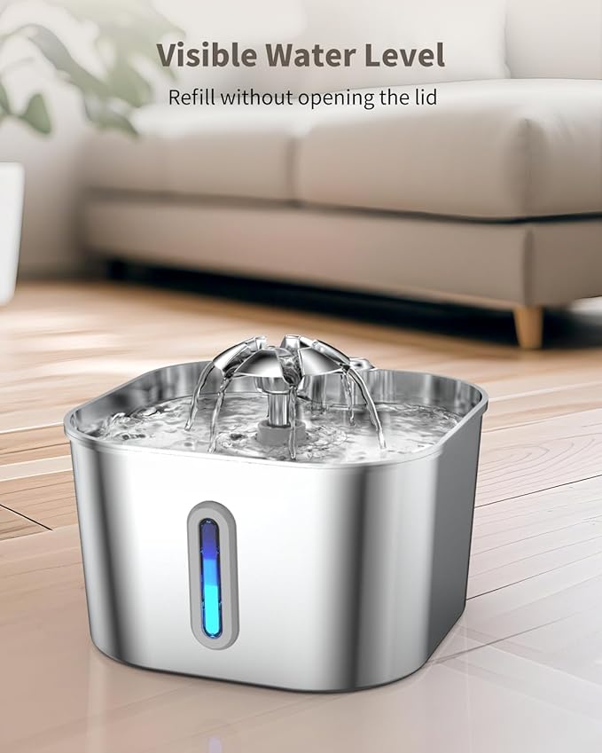 Cat Water Fountain Stainless Steel with 4 Filters & 4 Sponges, 74oz/2.2L Cat Fountain with Quiet Pump, Automatic Pet Water Dispenser, Ideal for Multi-pet Homes, Fresh & Clean Water for Cats and Dogs