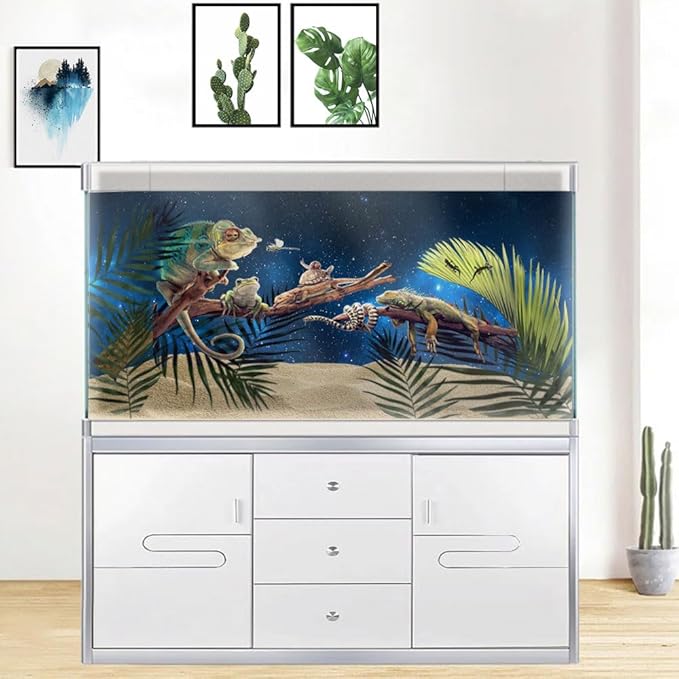72X16IN Starry Aquarium Background, Art Starry Fish Tank Decorations Background, with 8 EVA Double-Sided Tape