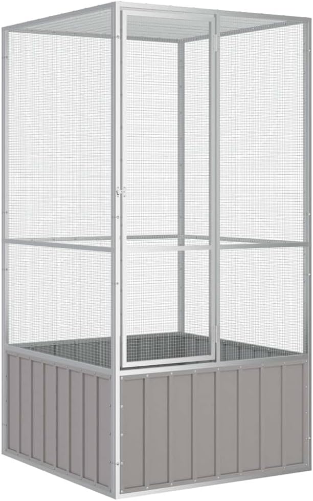 Metal Steel Large Bird Cage for Budgies, Pigeons, Galvanized Steel Birdcage Aviary House, 43.7"x42.1"x83.3", Gray,-571