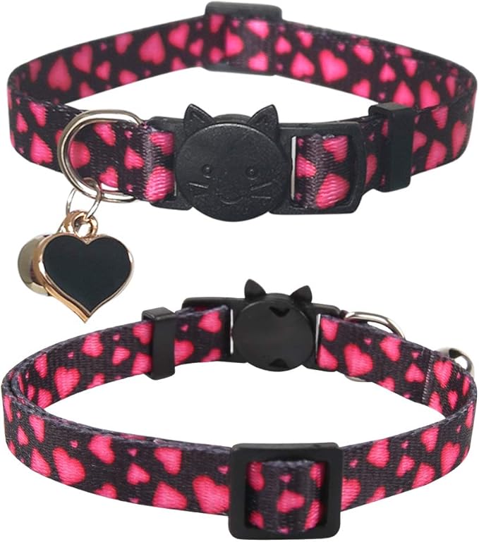 3 Pack Valentine's Day Cat Collar with Bell Breakaway Adjustable Love Heart