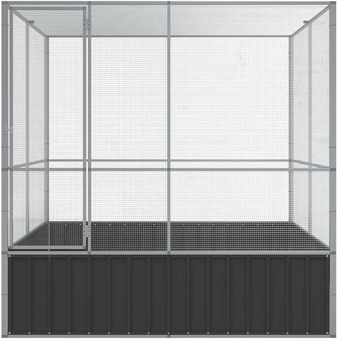 Large Metal Heavy Duty Walk-in Aviary Cage, Ample Activity Space Bird Cage with Lockable Door Also for Chickens and Rabbits, Silver 83.1"x81.5"x83.5" Steel,-404