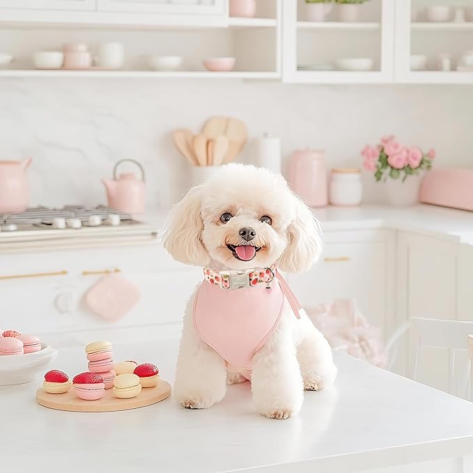 Strawberry Dog Collar for Large Dogs - Cute Spring Pink Dog Collars, Summer Pastel Puppy Collars, Soft Adjustable Boy Girl Dogs Collar with Quick-Release Buckle L