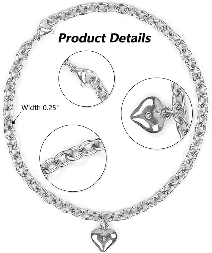 HOWWFALY Dog Collar and Cat Chain Necklace Stainless Steel Adjustable 18K Sliver Heart-Shaped Necklace for Small Pets Cats Kitten Puppy (Sliver, 10 inch)