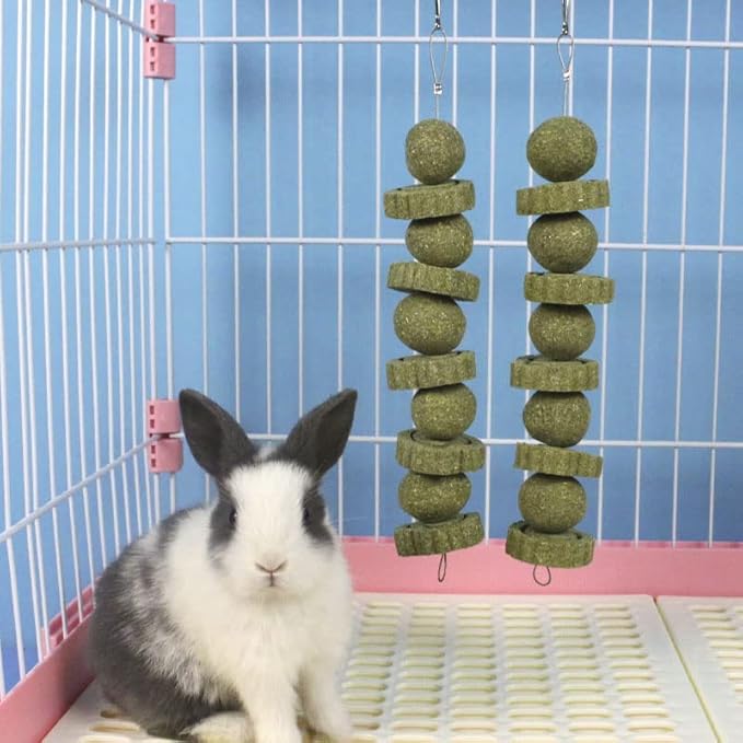 kathson 3Pcs Bunny Chew Toys Rabbit Chewing Toy for Teeth Grinding Chinchilla Treats Timothy Grass Cake Molar Balls for Guinea Pigs Hamsters Gerbils Rats Squirrels Playing Improve Pets Dental