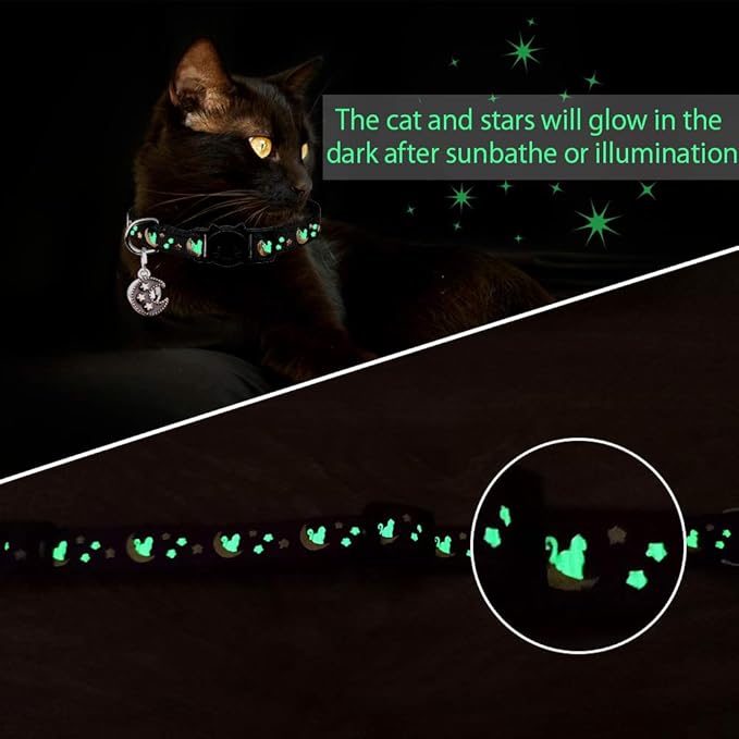 2Pcs Breakaway Cats Collars Cat Collars for Boy & Girl Cats Adjustable Kitten Collars with Bell,Black+Emerald,8"-13.1"