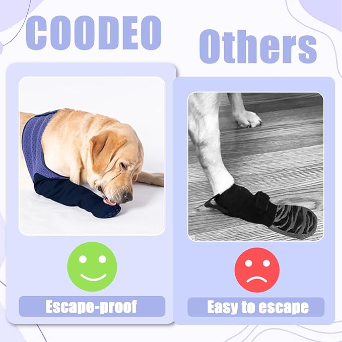 COODEO Dog Socks to Prevent Licking Paws, Healing Boots & Paw Protectors with Non-Slip Bottoms for Wound Protection, Waterproof Sleeve Shoes for Licking（Purple，L_Left