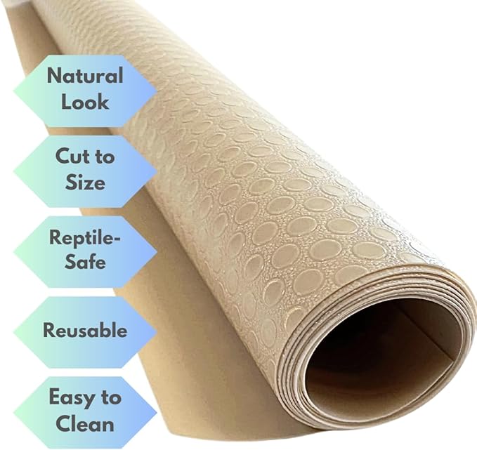 Tank Liner, 17.7" x 59", Reptile Terrarium Substrate Mat Carpet Bedding, Enclosure Liner for Bearded Dragon Leopard Gecko Lizard Tortoise Snake (Beige)