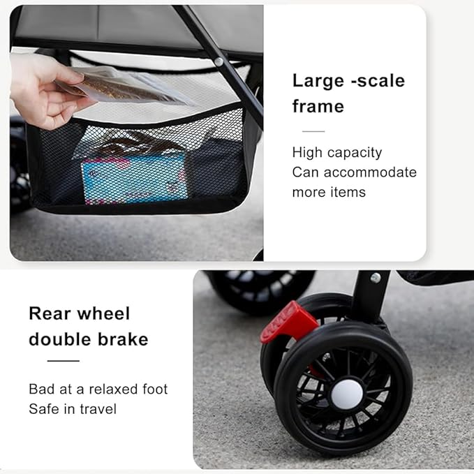 Pet Stroller with Storage Basket and Cup Holder, Folding Dog Jogger, Foldable Cat Stroller, 3 in 1 Puppy Kitten Cart, Pet Jogger for Medium Dog Cat (Pink)