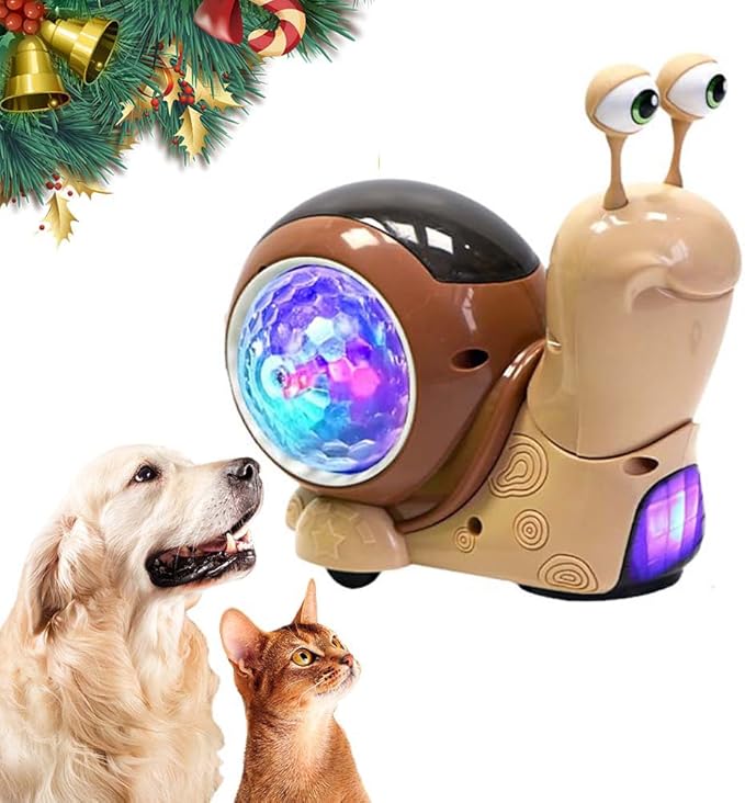 Luminous Electric Snail Toy,Glowing and Music Playing Crawling Snail Toys,Christmas Interactive Gifts for Dogs Cats (Light Brown/1pcs)