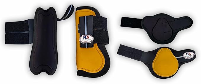 Majestic Ally Horse Leg Protection Fetlock and Tendon Boots Set, PU Shell, Neoprene Lining, Hook and Loop Closures, Multiple Colors and Sizes